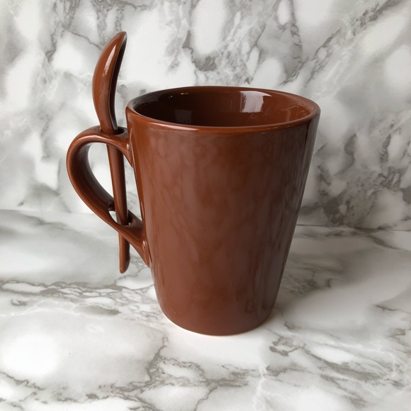 Milk Chocolate Brown Cafe Coffee Cup with a Built-In Matching Spoon - Picture 3 of 8
